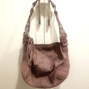 Coach Canvas Suede Hobo Bag - Mauve Purple